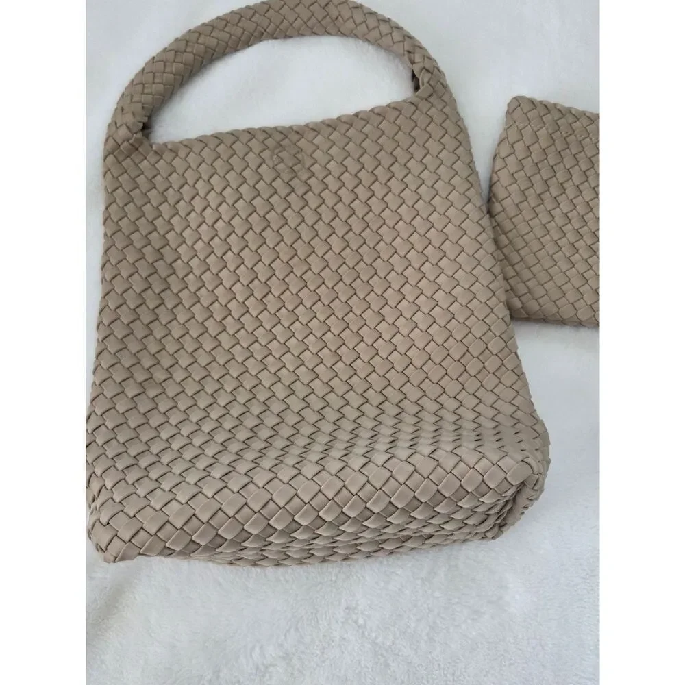 Woven Taupe Hobo Bag with Matching Pouch
